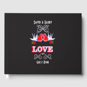 Livre D'or Swallow Love Hearts Rose Rouge Noir Personnalisé