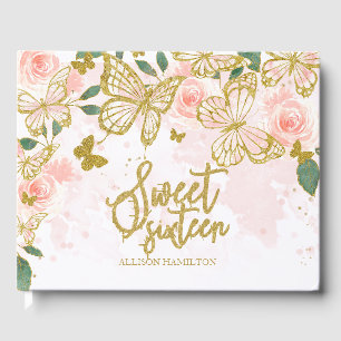 Livre d'or Sweet 16 Gold Blush Papillon Floral
