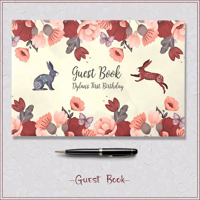 Livre D'or Sweet Boho Folk Art Rabbit Hygge Floral (Créateur téléchargé)