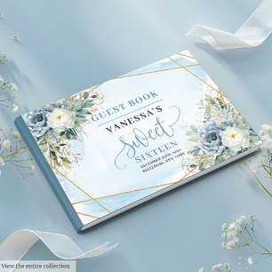 Livre D'or Sweet sixteen floral blanc bleu foncé élégant