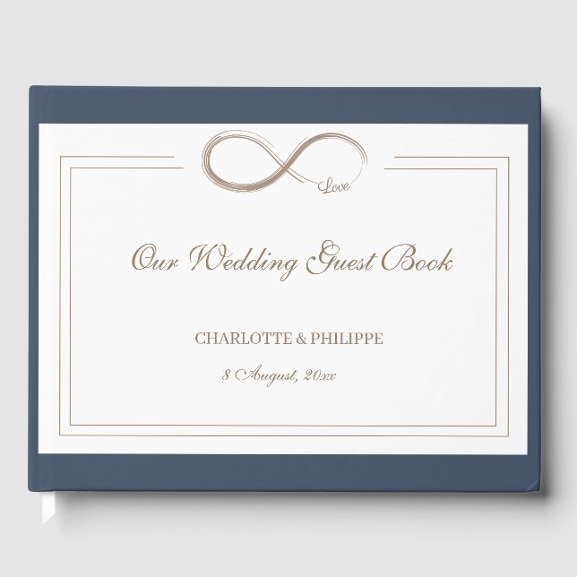 Livre D'or Symbole d'infini Blanc Marine Bleu Élégant mariage (Recto)
