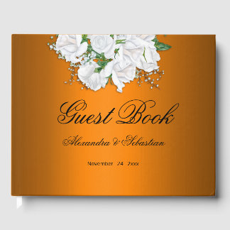 Livre D'or Tangerine Elégant Mariage de Roses Blanches