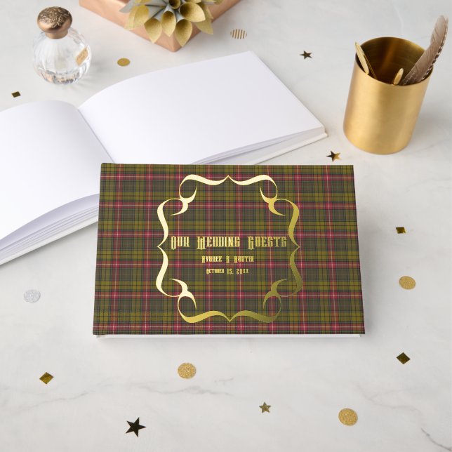 Livre D'or Tartan écossais Patiné Buchanan (Recto ouvert)