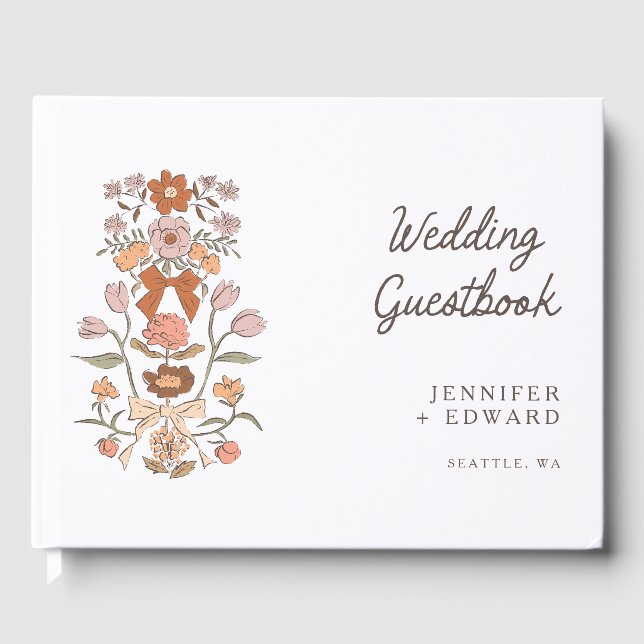 Livre D'or Terracotta Bows & Blossoms Floral Mariage (Recto)