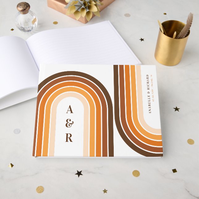 Livre D'or Terracotta Retro Boho Rainbow les années 70 Mariag (Recto ouvert)