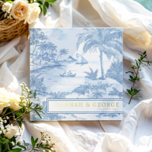 Livre D'or Toile Bleu Coastal Mariage Gold Foil Luxe
