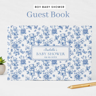 Livre D'or Toile De Jouy Teddy Bear Baby shower Bleu