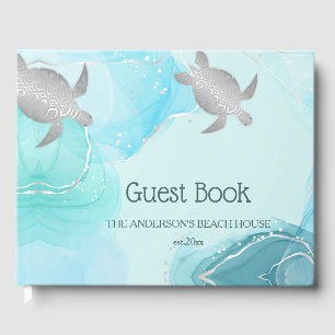 Livre D'or Tortues Argentées Encre Turquoise Maison Côtière