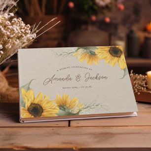 Livre D'or Tournesol aquarelle beige rustique élégant mariage