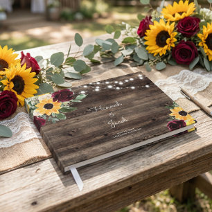 Livre D'or Tournesol et Rose Mariage de bois rustique