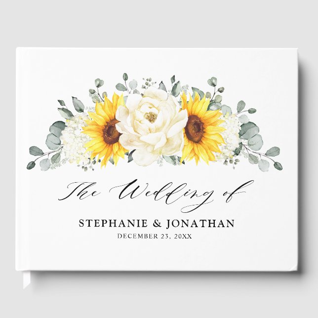 Livre D'or Tournesol ivoire pivoine Floral Eucalyptus Mariage (Recto)