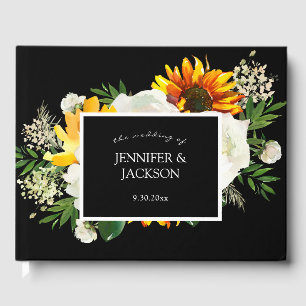 Livre D'or Tournesol & Rose blanche Artsy Floral - noir