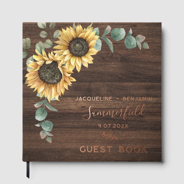 Livre D'or Tournesol Rustique Eucalyptus Mariage Rose or (Recto)