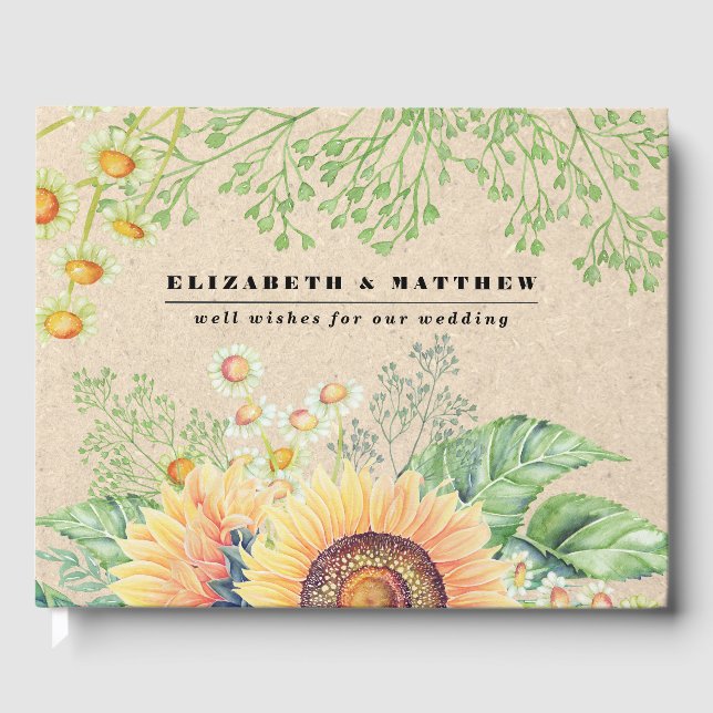 Livre D'or Tournesols Rustiques Mariage papier Kraft (Recto)