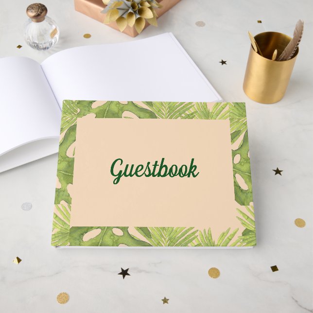 Livre D'or Tropical Green et Blush Mariage (Recto ouvert)