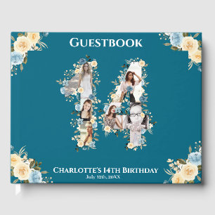Livre D'or Turquoise 14e anniversaire Photo Collage Fleur Jau