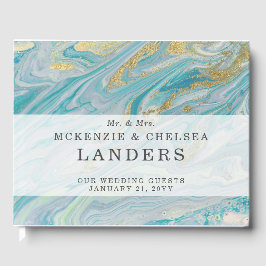 Livre D'or Turquoise & Gold Marble Swirl Agate Mariage de géo
