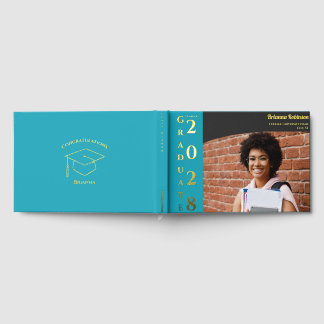 Livre D'or Turquoise Modern Photo Graduation Party Gold 