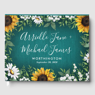 Livre D'or Turquoise Tournesol Rustique Mariage campagnard Li