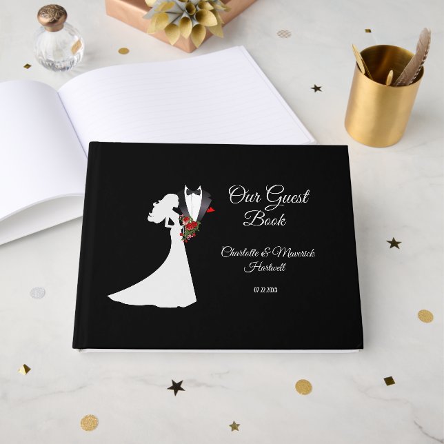 Livre D'or Tuxedo Suit & Bride Mariage Silhouette (Recto ouvert)