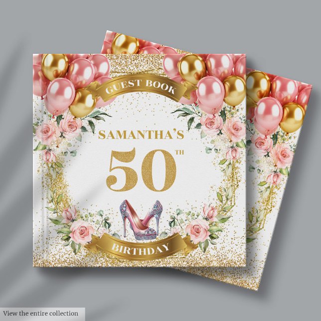 Livre D'or Unique 50e anniversaire Guest Book Gold Parties sc (Unique 50th Birthday Guest Book Gold Glitter Pink)