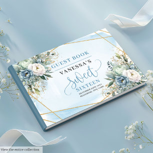 Livre D'or Unique Dusty Bleu Blanc Or Fleurs Sweet sixteen