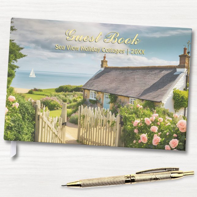 Livre D'or Vacances Laisser Maison de Vacances Location Cotta (An elegant guest book for a vacation cottage, B&B or cabin. Customize with your own photo and text)