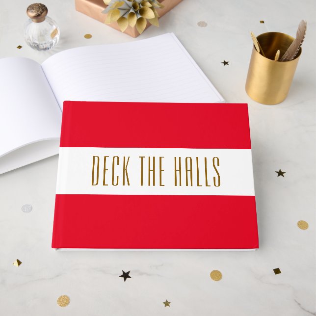 Livre D'or Vacances Lumineuses Rouge Blancs "DECK HALLS" (Recto ouvert)