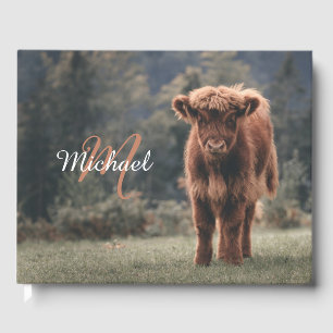 Livre D'or Vache de Highland calvaire herbe d'automne monogra