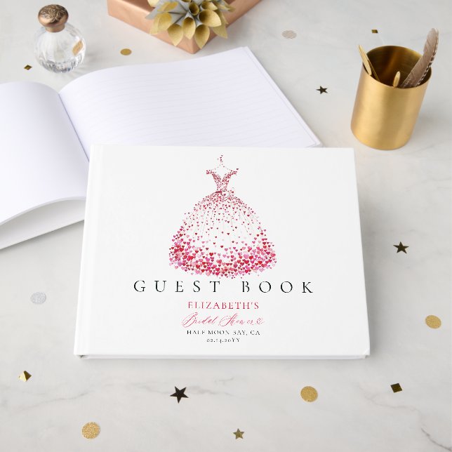 Livre D'or Valentine Bridal Shower Whimsical Hearts Dress Art (Recto ouvert)