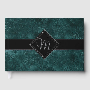 Livre D'or Velvety Turquoise Damask Grunge vert foncé perso