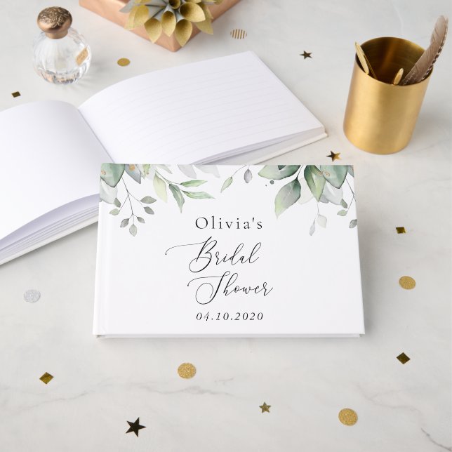 Livre D'or Verdure, Eucalyptus Feuilles, Boho, Fête des marié (Recto ouvert)