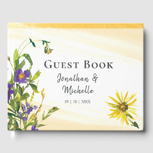 Livre D'or Verdure fleur sauvage Jaune Bleu Bible Verse