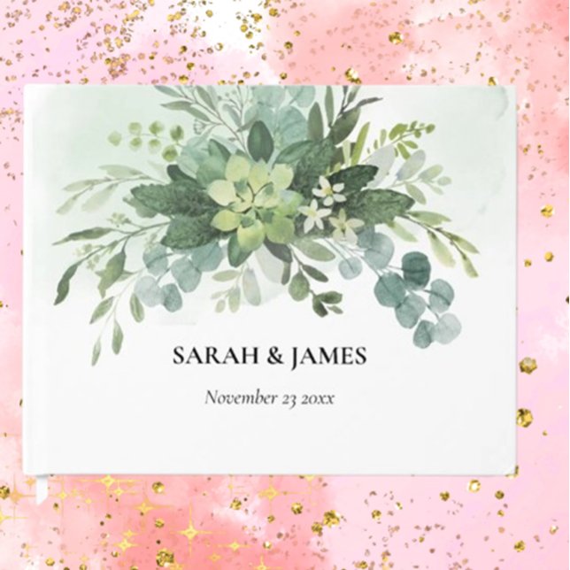 Livre D'or Vert doux Mariage Succulent Floral Botanique (Capture cherished memories with our Soft Green Succulent Wedding Guest Book. Elegantly designed )