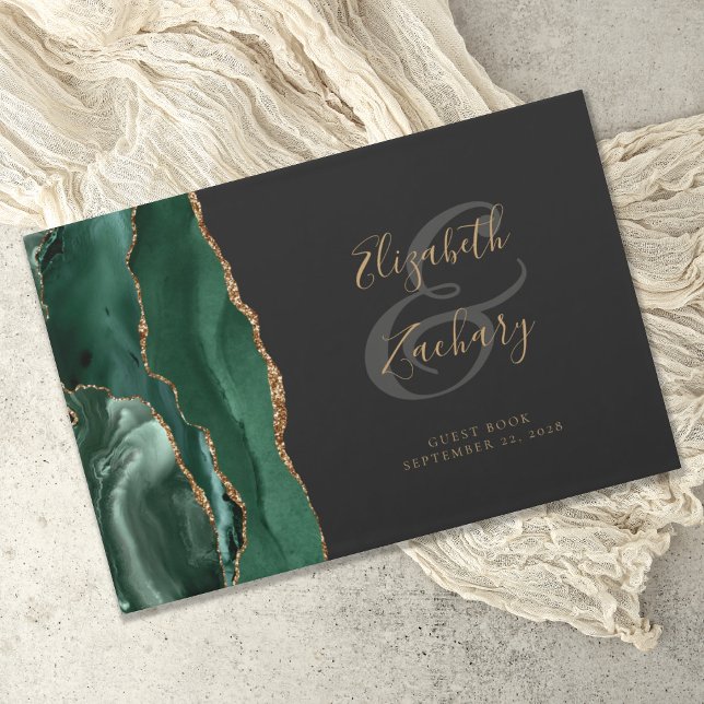 Livre D'or Vert émeraude moderne Agate Or Script Foncé (Créateur téléchargé)