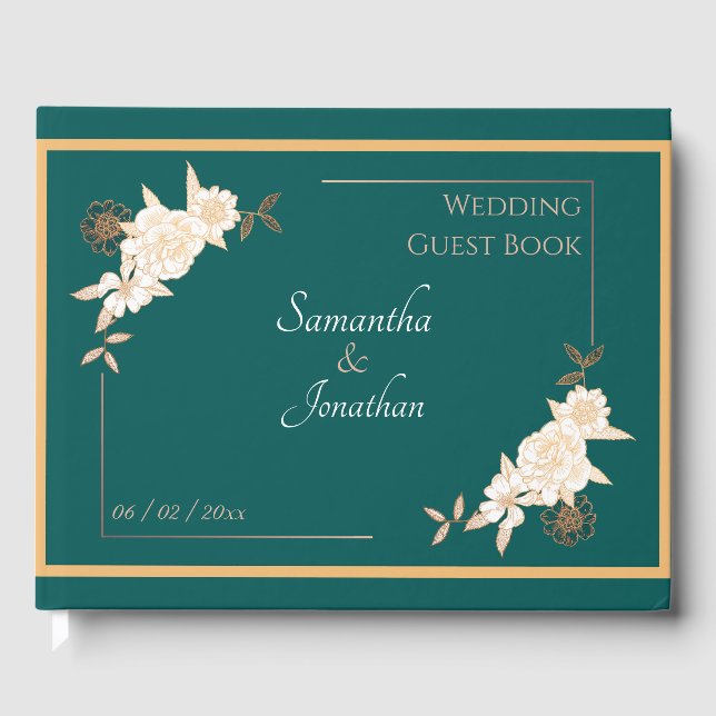 Livre D'or Vert foncé avec Mariage Rose crème (Recto)