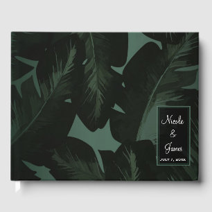 Livre D'or Vert & Noir Chic Feuille Mariage Tropical