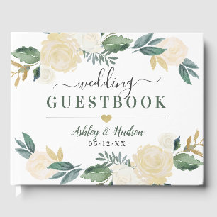 Livre D'or Vert or Floral verdure Mariage Monogramme