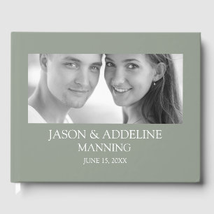 Livre D'or Vert Sauge Mariage Photo Noir Blanc