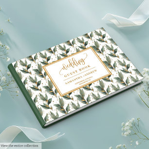 Livre D'or Vêtements mariages feuille d'or vert forêt raffiné