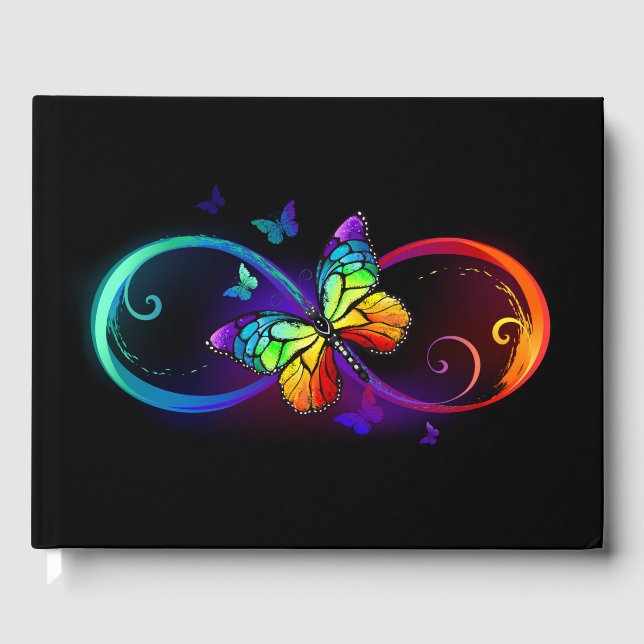 Livre D'or Vibrant infinity with rainbow butterfly on black (Recto)