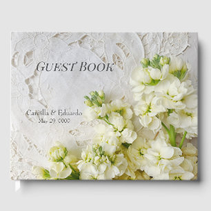 Livre D'or Vieille dentelle avec fleurs blanches mariage