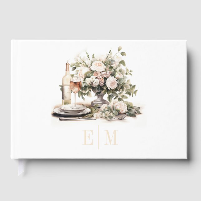 Livre D'or Vieux argent Monogramme Champagne et Blush Mariage (Recto)