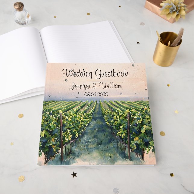 Livre D'or Vignoble rustique Destination Italie Mariage (Recto ouvert)
