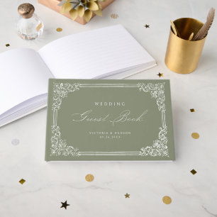 Livre D'or Vintage de script élégant du cadre Mariage vert Sa
