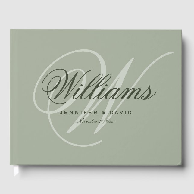 Livre D'or Vintage Sage Green Script Monogramme Mariage (Recto)
