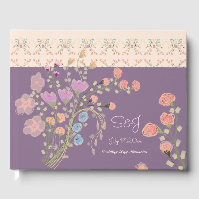 Livre D'or Violet Avec Motif Floral (Recto)