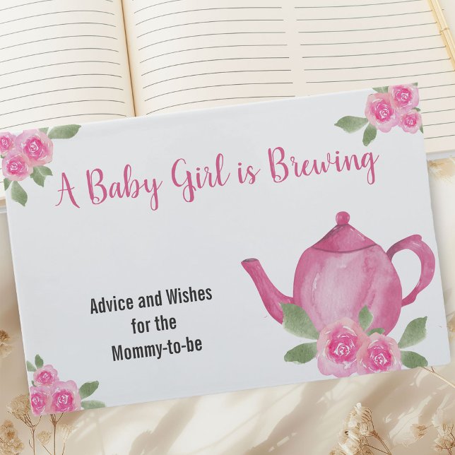 Livre D'or Voeux et conseils Baby shower de fille en théière  (Baby is Brewing Baby Shower Guest Book with Pink Teapot and Flowers)