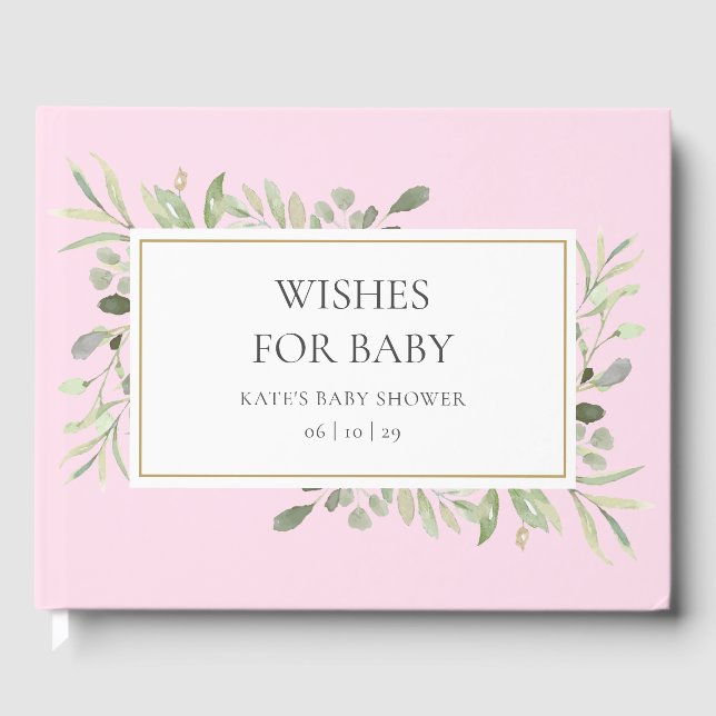 Livre D'or Voeux pour bébé verdure Aquarelle rose Douche (Recto)