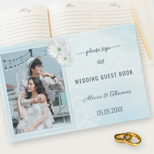 Livre D'or Votre photo Dusty Blue Floral Design Mariage invit (Créateur téléchargé)